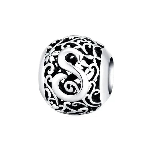 Silver Letter S Round Bead - Silver Letter S Round Bead