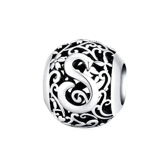 Silver Letter S Round Bead