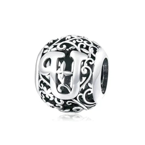 Silver Letter U Round Bead - Silver Letter U Round Bead