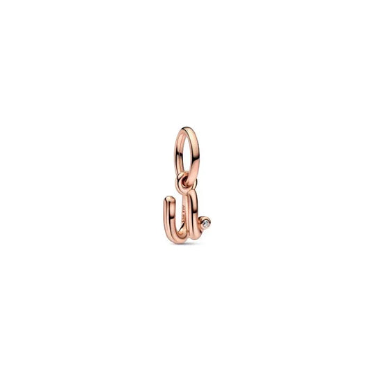 Letter U Script Alphabet Dangle Charm Pandora Rose - Elegant script letter U charm in Pandora Rose, perfect for personalization.