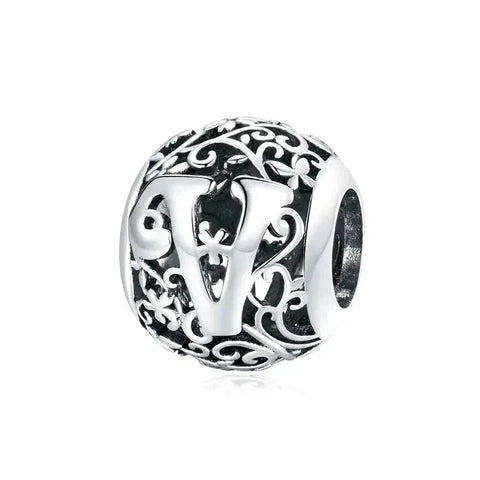 Silver Letter V Bead - Silver Letter V Bead