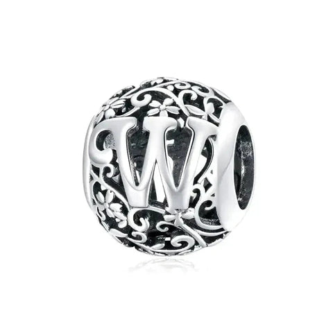 Silver Letter W Bead