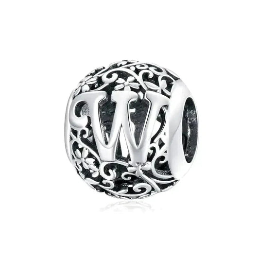 Silver Letter W Bead