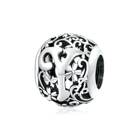 Silver Letter Y Round Bead