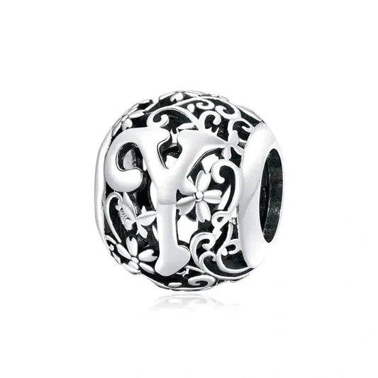Silver Letter Y Round Bead