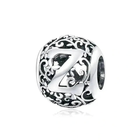 Silver Letter Z Round Bead