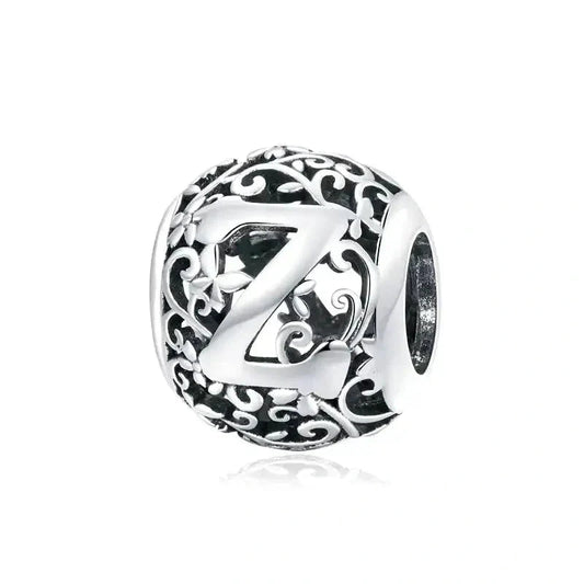 Silver Letter Z Round Bead