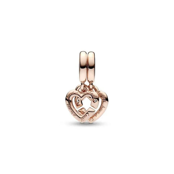 Linked Sister Hearts Split Dangle Charm - Pandora Rose - Linked Sister Hearts Split Dangle Charm Pandora Rose - Splittable sister hearts charm in Pandora Rose, ideal for sharing.