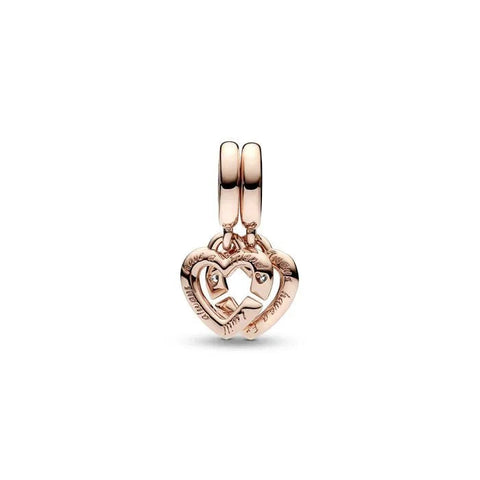 Linked Sister Hearts Split Dangle Charm - Linked Sister Hearts Split Dangle Charm