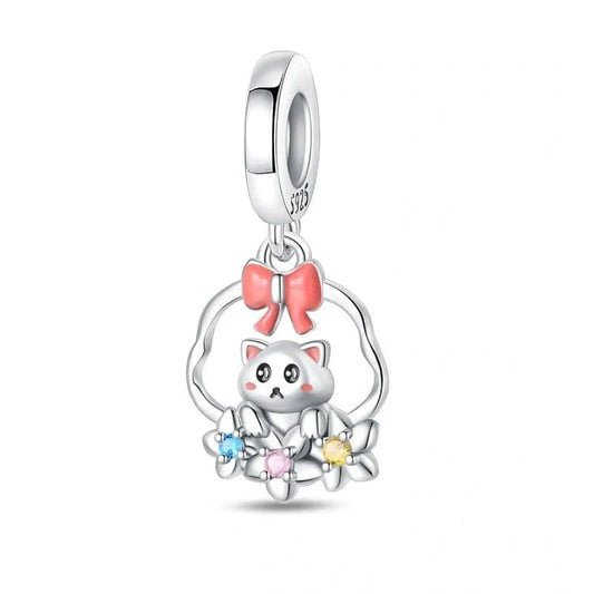 jewlouli little flower kitten dangle pandora charm jewelry fits pandora bracelet