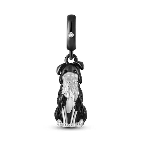 Long-Haired black & white Dog Charm