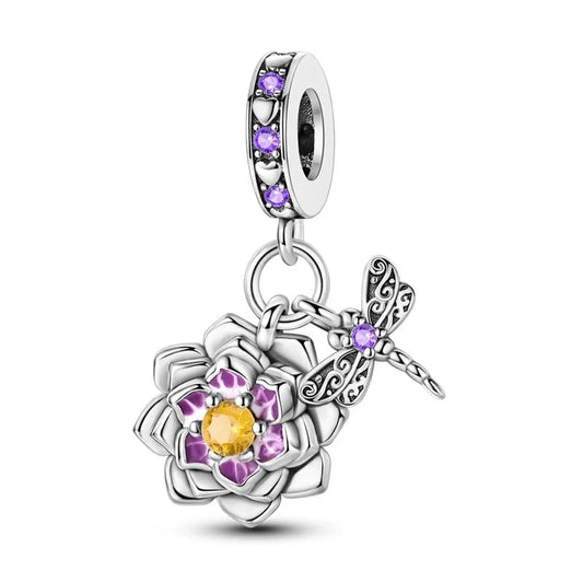jewlouli lotus blossom dragonfly harmony pandora charm jewelry fits pandora bracelet