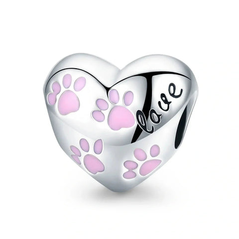Love Pink Paw Prints Heart Charm - Love Pink Paw Prints Heart Charm