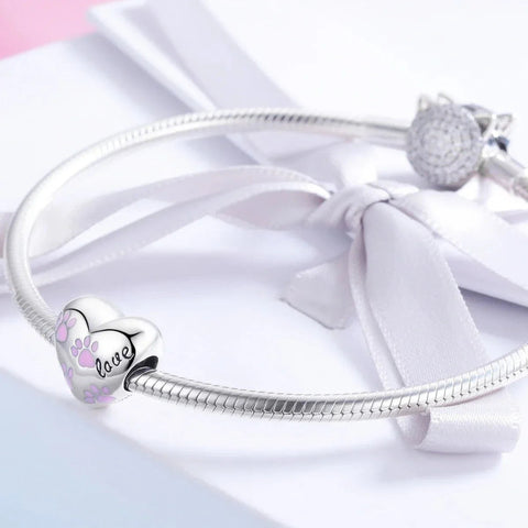 Love Pink Paw Prints Heart Charm - Love Pink Paw Prints Heart Charm