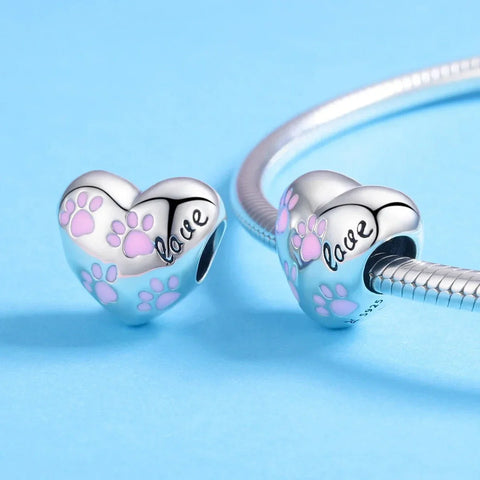 jewlouli love pink paw prints heart pandora charm jewelry fits pandora bracelet