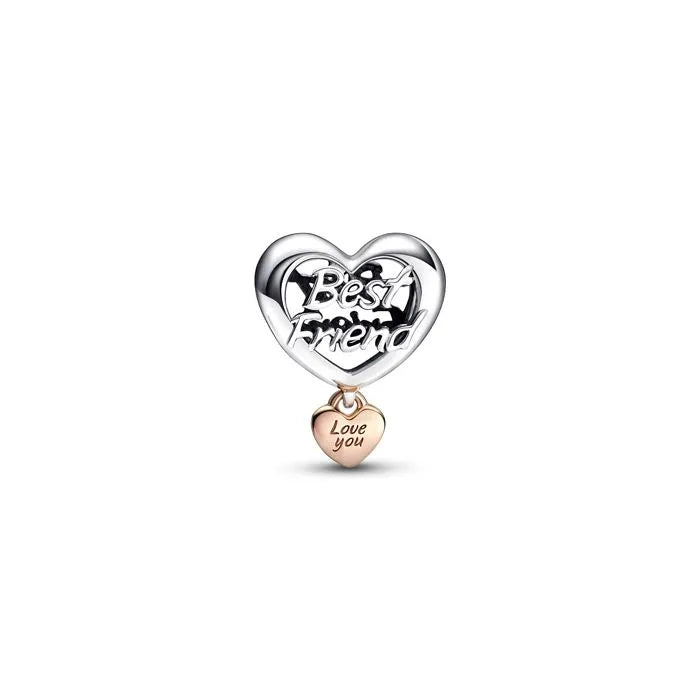 Love You Best Friend Heart Charm Pandora Rose - Heart charm in Pandora Rose, symbolizing the bond with a best friend.