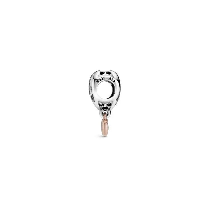 Heartfelt Mom Charm with Rose Gold Heart and Engraving in Sterling Silver