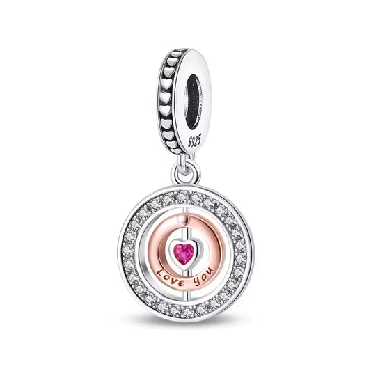 Love You Pendant Charm in silver and rose gold with heart