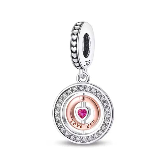 Love You Pendant Charm - Rose Gold & Silver