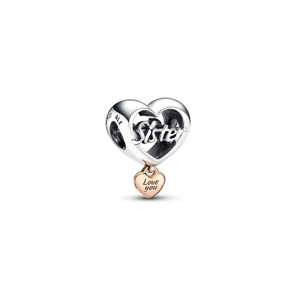 Love You Sister Heart Charm - Pandora Rose - Letter “R” charm, perfect for adding personalization and initials to charm bracelets