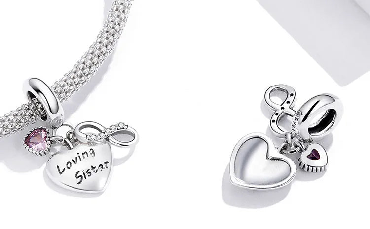 loving sister heart charm