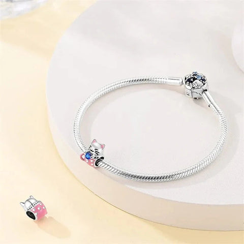 Lucky Cat Charm with Blue Gemstone - Lucky Cat Charm with Blue Gemstone