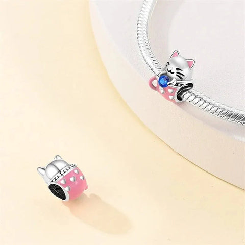 Lucky Cat Charm with Blue Gemstone - Lucky Cat Charm with Blue Gemstone