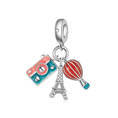 jewlouli luminous eiffel tower camera balloon adventure triple dangle pandora charm jewelry fits pandora bracelet