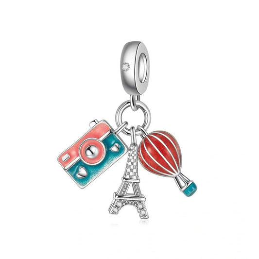jewlouli luminous eiffel tower camera balloon adventure triple dangle pandora charm jewelry fits pandora bracelet