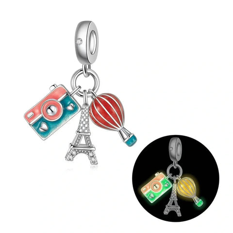 jewlouli luminous eiffel tower camera balloon adventure triple dangle pandora charm jewelry fits pandora bracelet