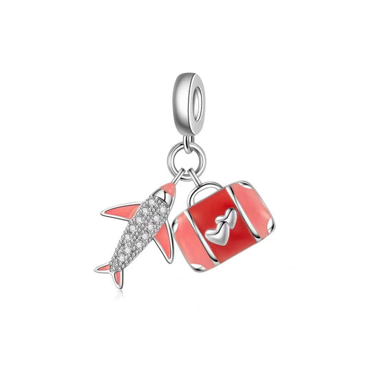 Luminous Red Suitcase & Airplane Traveler?s Charm