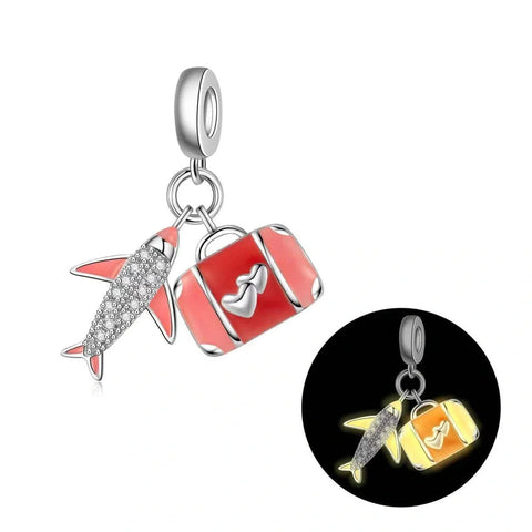 Luminous Red Suitcase & Airplane Traveler?s Charm