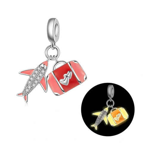 jewlouli luminous red suitcase airplane travelers pandora charm jewelry fits pandora bracelet