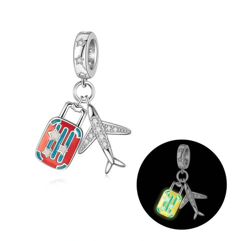 jewlouli luminous travel suitcase airplane dangle pandora charm jewelry fits pandora bracelet