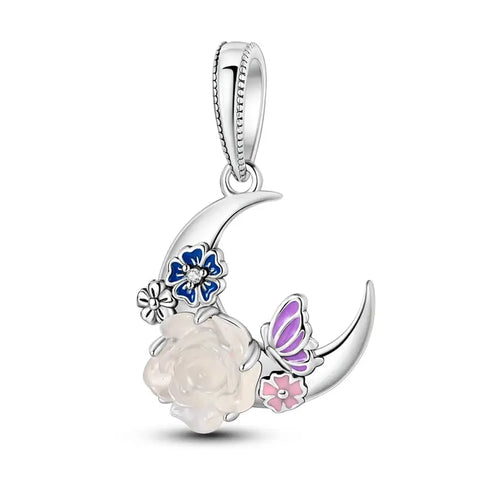 Lunar Silver Floral Moon Charm - Lunar Silver Floral Moon Charm
