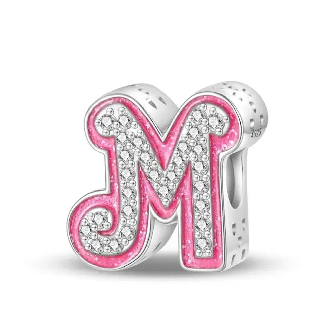 M pink charm letter for pandora bracelets