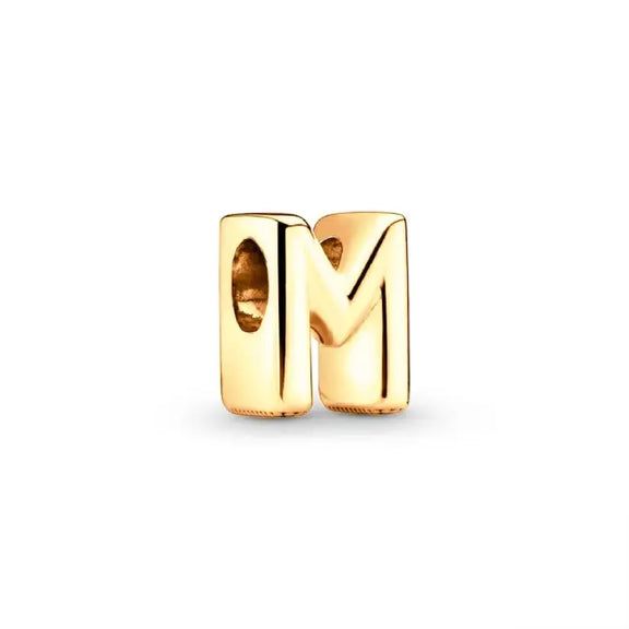 M Letter Gold charm letter - M gold charm letter for pandora bracelets