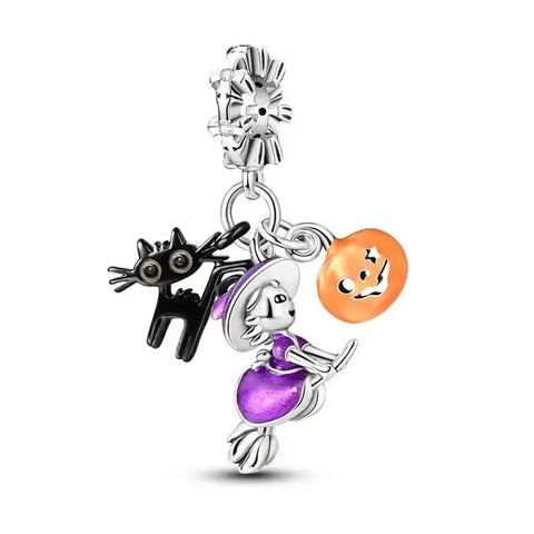 Witch Black Cat Pumpkin Charm