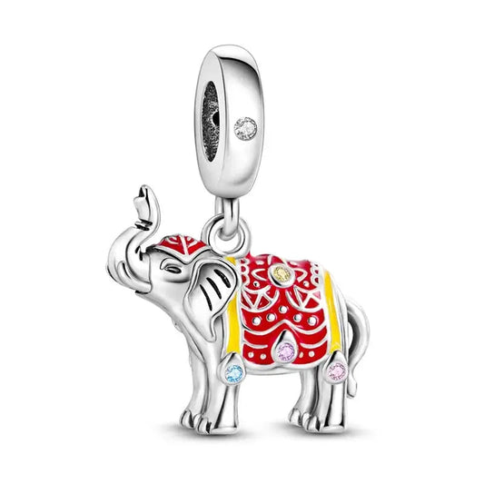 Elephants silver red charm