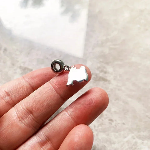 Silver Rwanda-shaped charm.