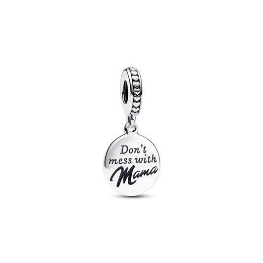 Engraved charm with “Mama” message, perfect for honoring motherhood on charm bracelets