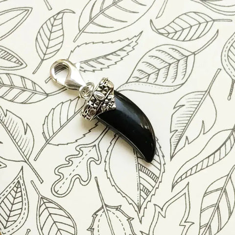 Black claw charm with silver accents.