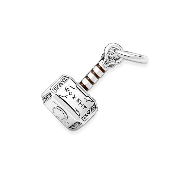 Marvel, The Avengers Thor's Hammer Dangle Charm - Linked hearts safety chain, adds a secure and elegant heart-themed connection to bracelets