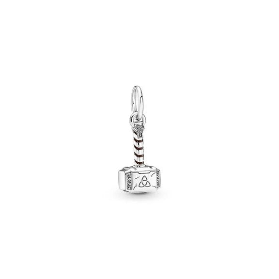 Marvel, The Avengers Thor's Hammer Dangle Charm - Safety chain with linked hearts design, symbolizes love and security on Pandora bracelets