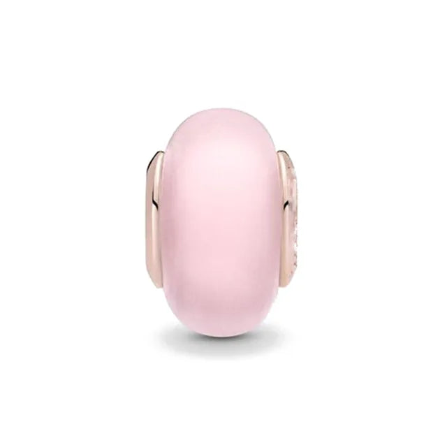 Matte Pink Murano Glass Charm Pandora Rose - Soft matte pink Murano glass charm in Pandora Rose, perfect for adding elegance.