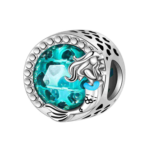 Shimmering Mermaid Charm with Ocean Blue Crystal Accent - Shimmering Mermaid Charm with Ocean Blue Crystal Accent