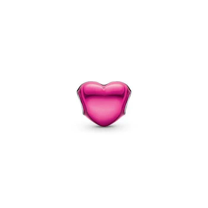 Shiny metallic pink heart charm, designed to bring a bold and stylish touch to charm bracelets