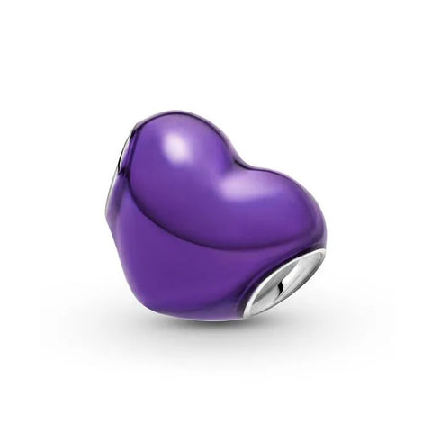 Purple heart charm with a glossy metallic shine, designed for adding elegance to charm bracelets