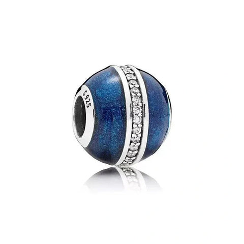 Midnight Blue Enamel Charm with Crystal Band in Sterling Silver - Midnight Blue Enamel Charm with Crystal Band in Sterling Silver