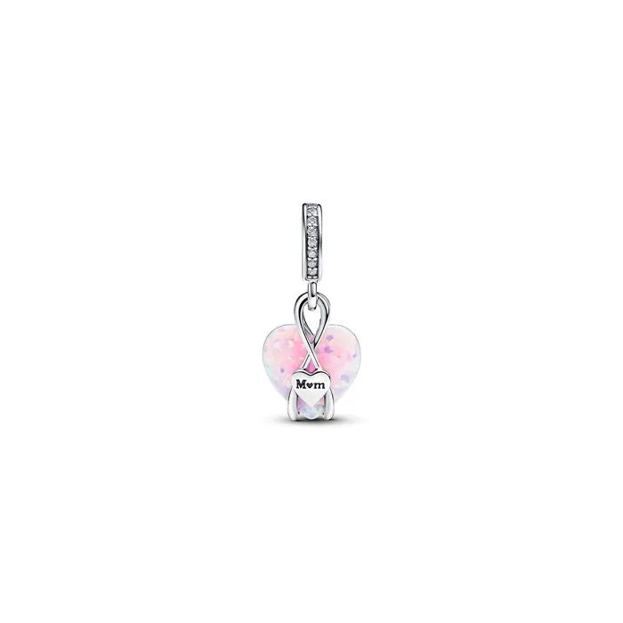 Opalescent heart dangle charm for mom, adding a touch of elegance and sentiment to charm bracelets